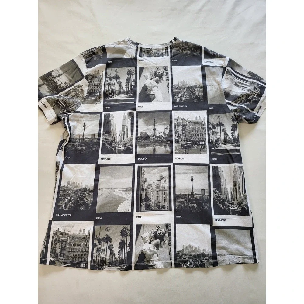 Guess Los Angeles Mens XL T-Shirt All Over Photo Print Blue Puff Logo Tee - Picture 6 of 6